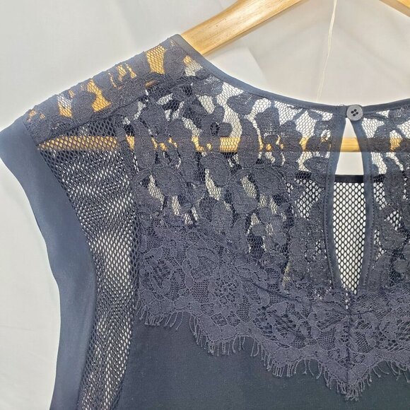 Rebecca Taylor Black Lace & Mesh Lightweight Sleeveless Top Blouse Small (A-10) - Picture 5 of 10